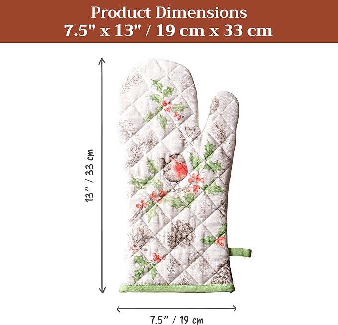 Maison d' Hermine Oven Gloves 100% Cotton Oven Mitt 7" x 13" with Loop Heat Resistant BBQ Cooking Gloves for Thanksgiving Christmas Decorations Baking Handling Hot Pans (Pack of 1, Christmas Dew)
