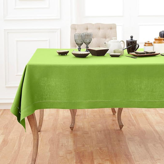 Solino Home Linen Square Tablecloth 52 x 52 Inch - 100% Pure Linen Lime Green Table Throw - Classic Hemstitch, Machine Washable Table Cloth for Spring, Easter, St Patricks Day
