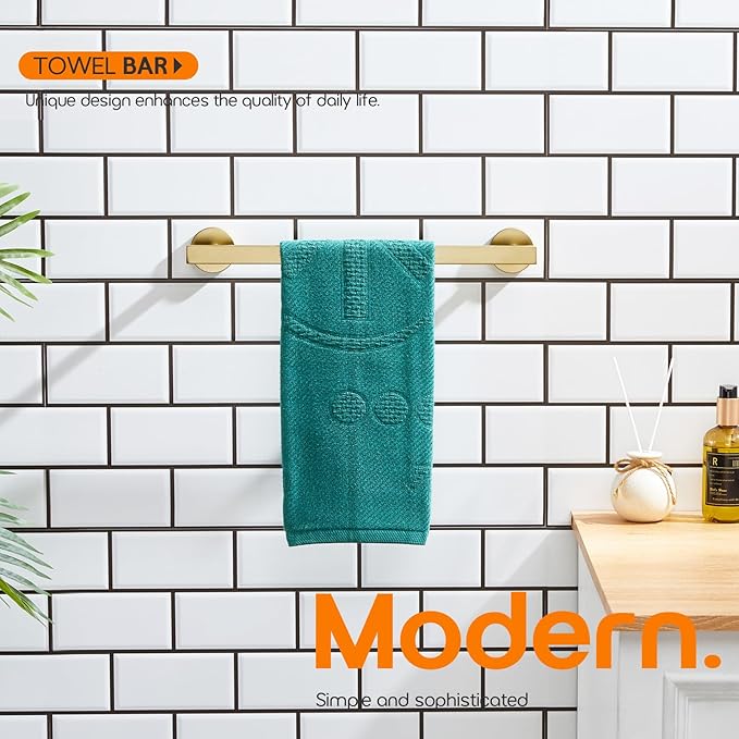 12 Inch Bathroom Towel Bar Bath Towel Rack Kitchen Towel Holder Towel Ring Wall Mounted SUS304 Stainless Steel Brushed Gold AN4001GD-L12