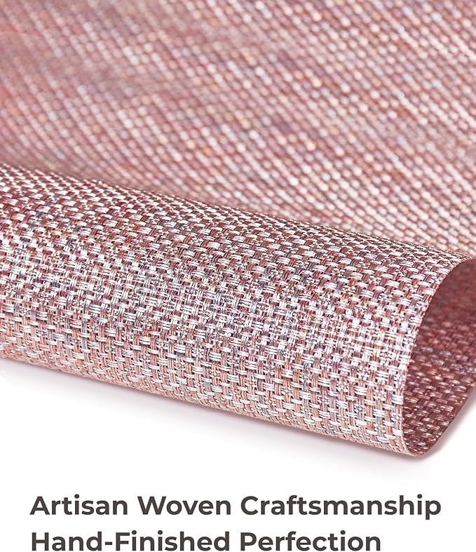 Leetaltree Luxury Pink Iridescent Placemats Set of 8 - Waterproof Washable for Wedding, Anniversary, Festive and Daily Use - Sparkling Table Mats Table Decor - Hand-Cut