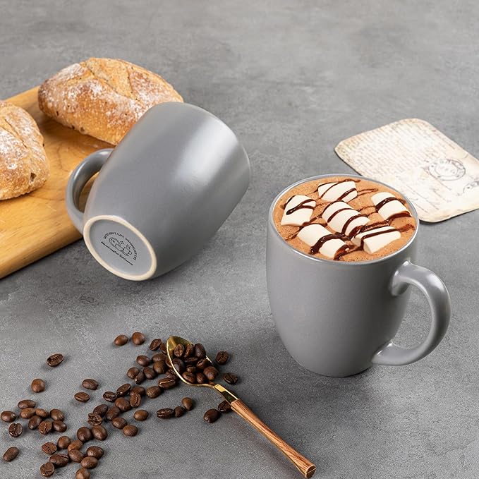 GBhome 16oz Coffee Mugs Set of 6, Large Ceramic Coffee Mugs for Man, Woman, Dad, Mom, Modern Coffee Mugs Set with handle for Tea/Latte/Cappuccino/Milk/Cocoa. Dishwasher&Microwave Safe,Matte Grey