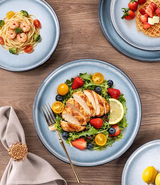 LERATIO Ceramic Dinnerware Sets for 4,Round Reactive Glaze Ceramic Plates and Bowls Set | Dishwasher & Microwave Safe Dishes Set,Service for 4 (12pc)-Gray White