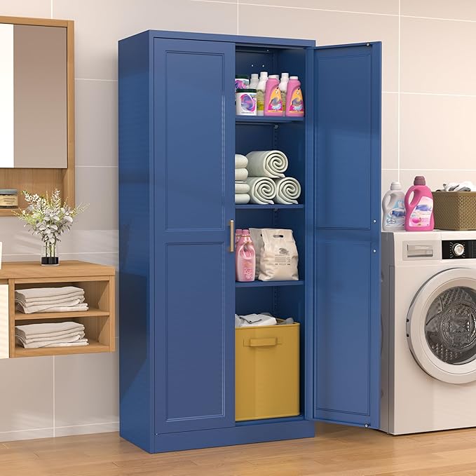 71??Metal Tall Kitchen Pantry Cabinet,Storage Cabinet with Doors and Adjustable Shelves,Modern Kitchen Hutch Cabinets,Freestanding Cupboard for Dining Room