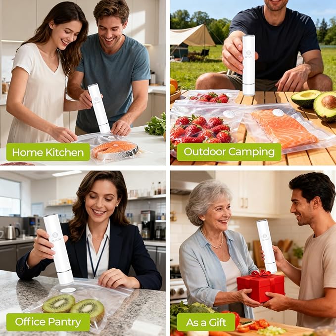 Handheld Vacuum Sealer for Food, Compact Portable Food Saver Pump with 30 BPA?멑ree Reusable Vacuum Bags Type-C Rechargeable, Ideal for Sous Vide, Meal Prep, Leftovers & Freezer Storage