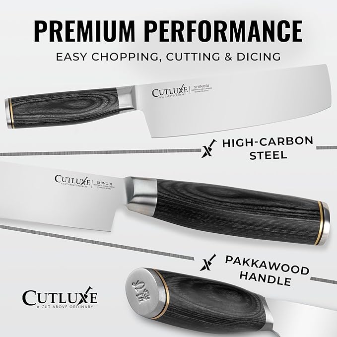 Cutluxe Nakiri Knife ??Ultra Sharp 7" Vegetable Japanese Knife for Chopping, High Carbon Stainless Steel Blade, Full Tang Pakkawood Handle ??Shinobi Series