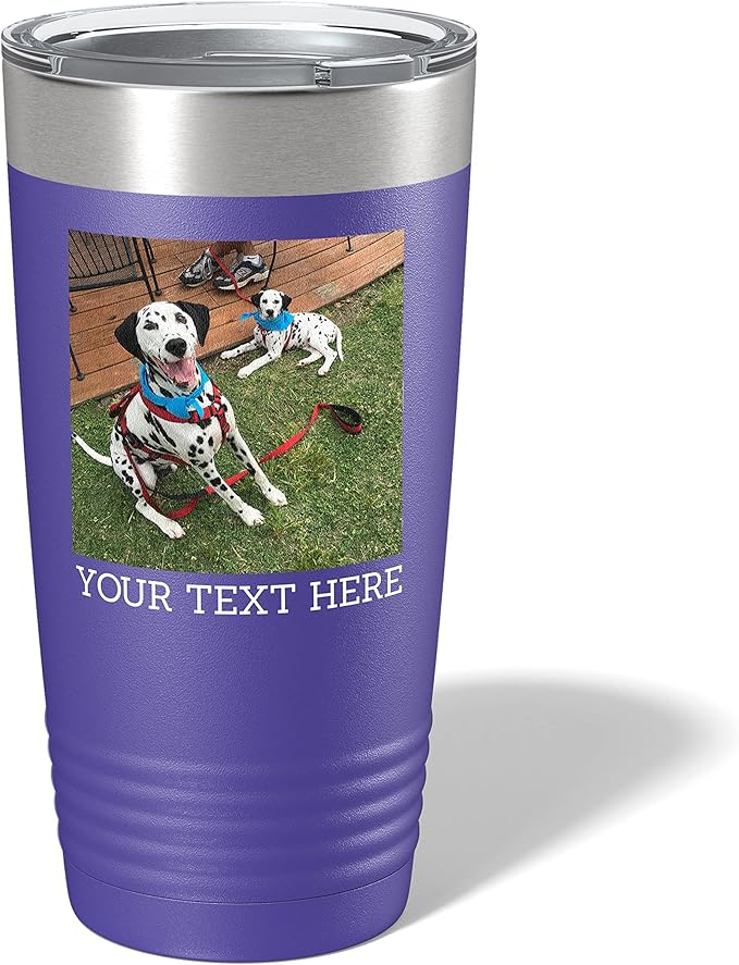 Personalized 20oz (17 Colors) Photo Picture Printed Insulated Stainless Steel Powder Coated Tumbler with Lid ??Customized Mother's Day Gift Gift for Him Men, Custom Coach Gifts Team Mom Dad (Purple)