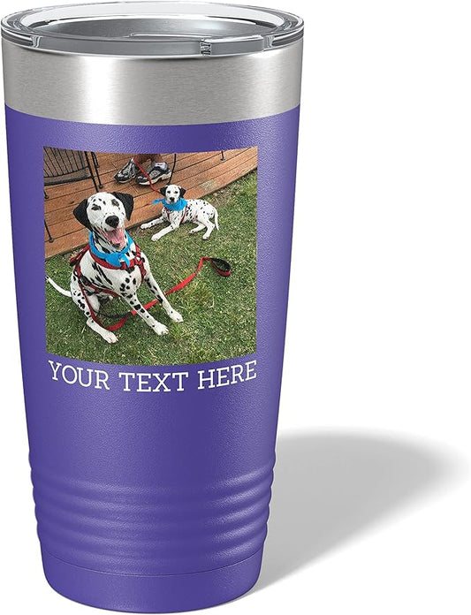 Personalized 20oz (17 Colors) Photo Picture Printed Insulated Stainless Steel Powder Coated Tumbler with Lid ??Customized Mother's Day Gift Gift for Him Men, Custom Coach Gifts Team Mom Dad (Purple)