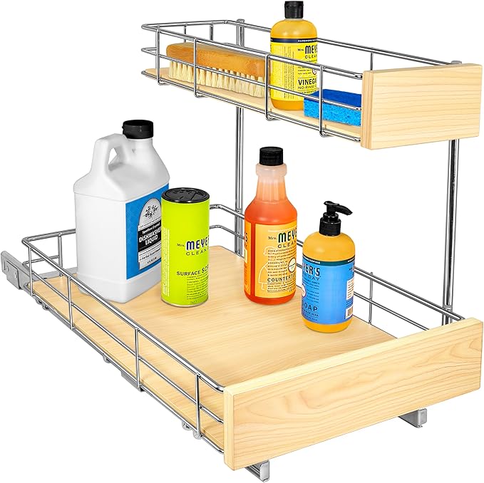 LYNK PROFESSIONAL짰 SELECT??Pull Out Under Sink Kitchen Cabinet Organizer - 11.5 in. x 18 inch deep Drawer - Sliding Shelf Organizer and Undersink Storage Shelves - Lifetime Ltd. Warranty ??Chrome