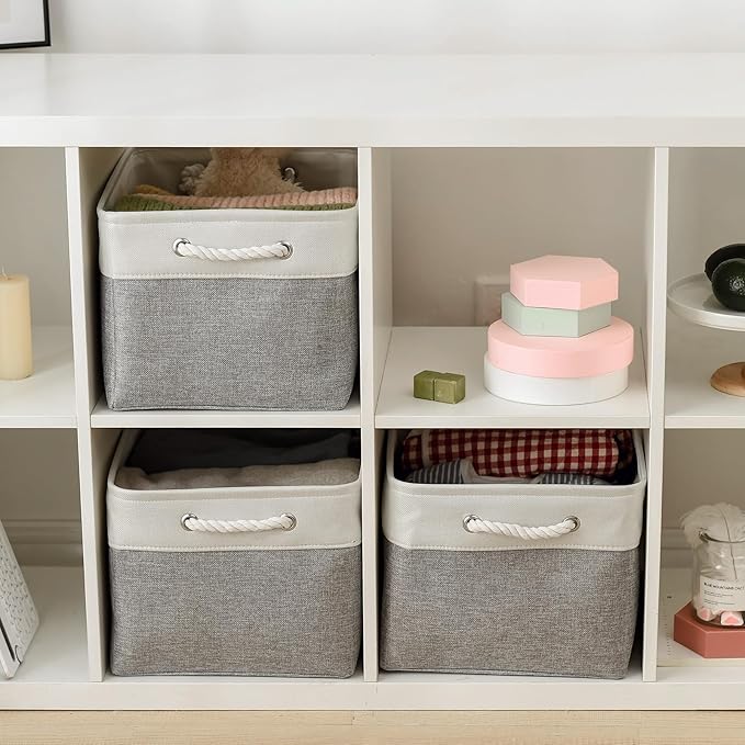 TheWarmHome Storage Baskets for Organizing, X Large - 3 Pack 17.7L횞13.8W횞9.8H in Foldable Storage Bins for Shelves, Fabric Storage Box for Closet Nursery Toy Gift (White & Grey)