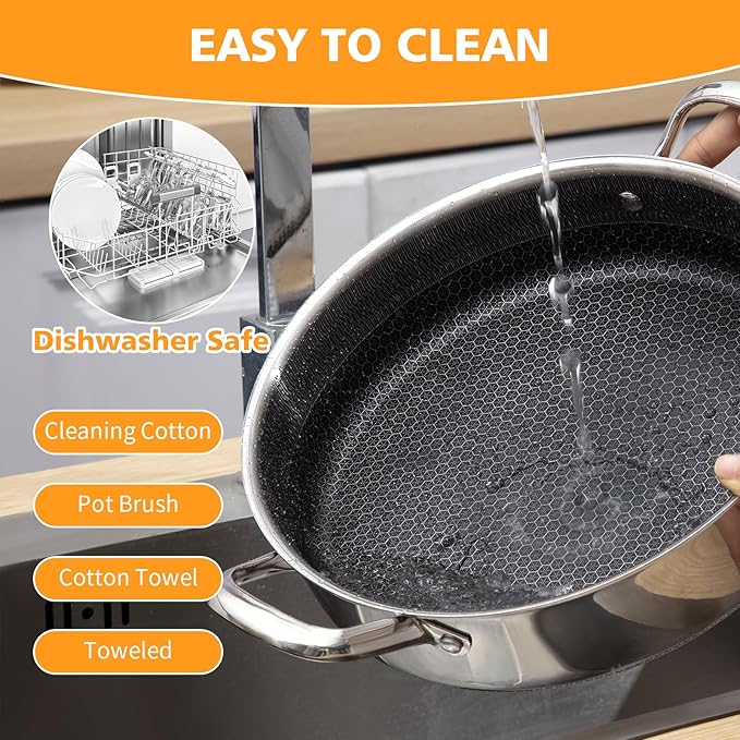 Stainless Steel Saute Pan 12 inch Deep Frying Pan,5 Quarts Nonstick Skillet Large Saut챕 Pan with Lid,PFOA Free Cookware,Induction Compatible Chef Cooking Pan,Dishwasher & Oven Safe