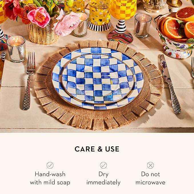 MACKENZIE-CHILDS Enamel Dinner Plate, Decorative Dinnerware Plate, 10 Inches, Set of 1, Blue-and-White Royal Check