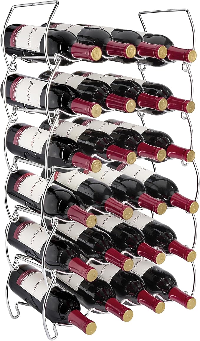 Sorbus 6-Tier Stackable Wine Rack - Classic Style Wine Racks for Bottles - Perfect for Bar, Wine Cellar, Basement, Cabinet, Pantry, etc - Hold 24 Bottles, Metal (Silver)