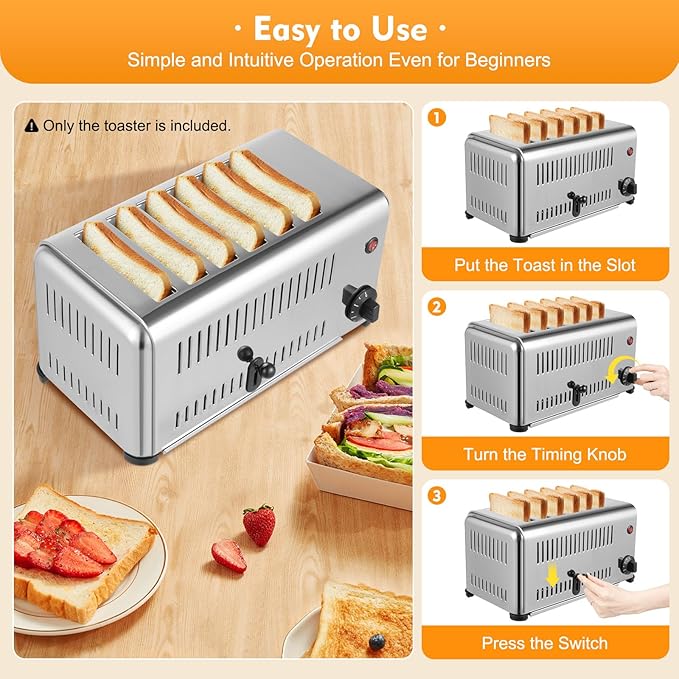 6 Slice Commercial Toaster, 1680W/110V Bread Oven with 2 Modes, Stainless Steel Toast Sandwiches Berad Baking Machine, for Household Kitchen Restaurant Bakery Dessert Store (16.1 * 8.7 * 8.5in)