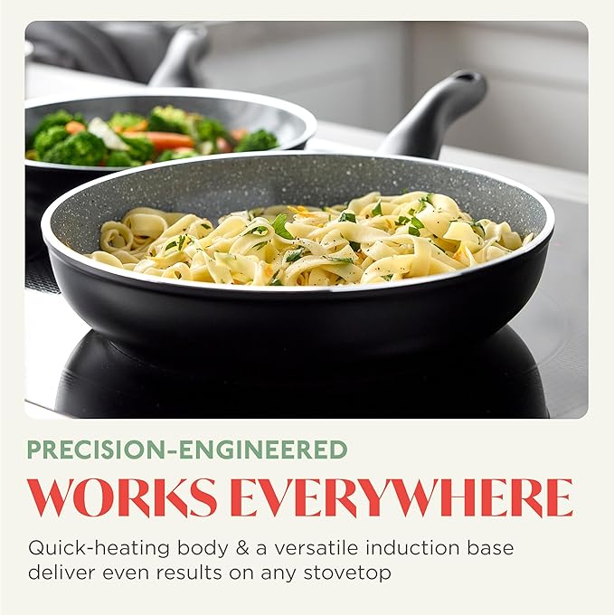 Rigoletto 11??Nonstick Frying Pan Skillet, Made in Italy, Layered Ceramic PFAS-Free Surface, Induction Ready, Dishwasher & Metal Utensil Safe, Granite Finish, Stay-Cool Handle, Black