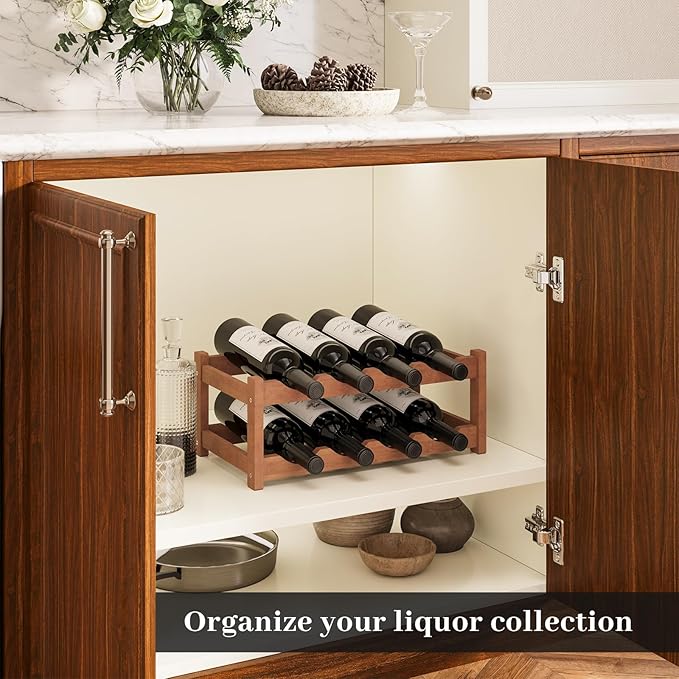 Wine Rack竊똁amboo Wine Storage Cabinet Shelf竊똂ountertop Wine Shelf- Freestanding Wine Holder for Kitchen & Pantry (Brown, 2-Tier)