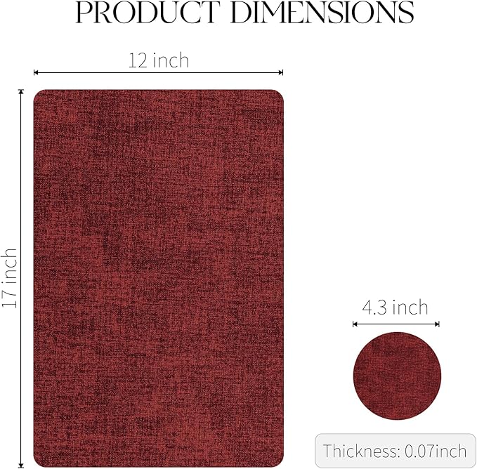 MOSAYT Faux Leather Placemats Set of 12, Heat Resistant Vinyl Place Mats with Coasters, Wipeable Washable 100% Waterproof Oil Proof Table Mats for Kitchen Dining Party Indoor Outdoor, 12" x 17", Red