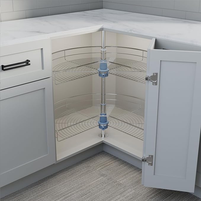 Dowell Base Cabinet Kidney Shape Dia.32 270째 Lazy Susan, 2 Shelves, Kitchen Base Corner Cabinet Organizer (Chrome 4001 270 32)
