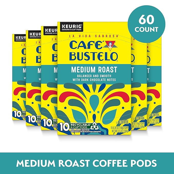 Caf챕 Bustelo Medium Roast Coffee, 10 Ct. K-Cup pods (Pack of 6)