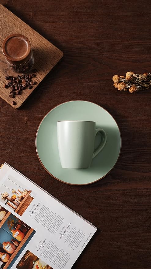 famiware Venus Coffee Mugs for 4, 12 oz Mug Set, Dringking Cup with Handle for Coffee, Tea, Cocoa, Milk, Light Green