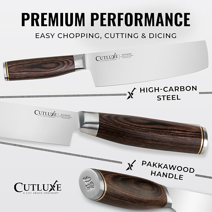 Cutluxe Nakiri Knife ??Ultra Sharp 7" Meat and Vegetable Japanese Knife for Chopping, High Carbon Stainless Steel Blade, Full Tang Pakkawood Handle ??Shinobi Series