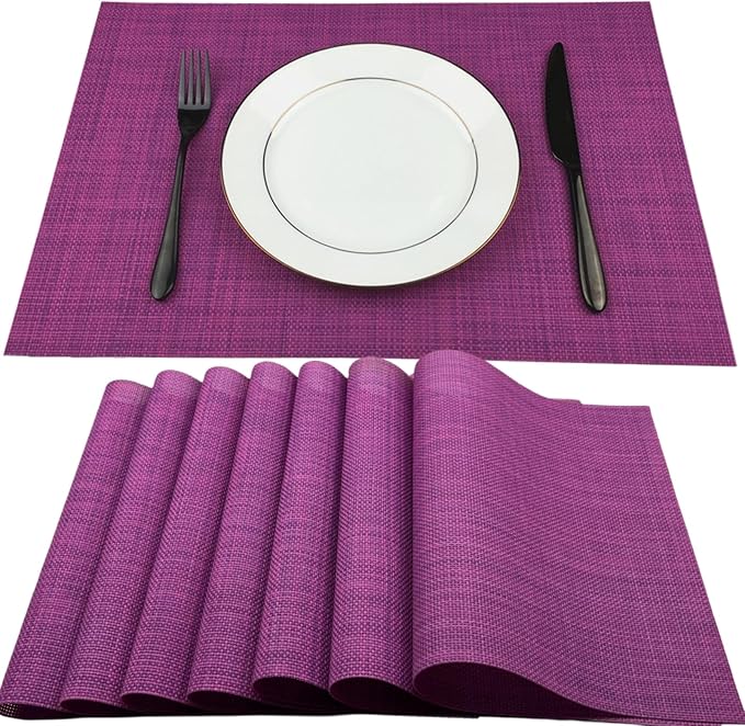 WAZAIGUR Placemats,Easy to Clean Crisscross Woven Vinyl Place Mats Durable Non-Slip Heat Resistant Table Mats,Placemats for Kitchen Table Set of 8,Purple
