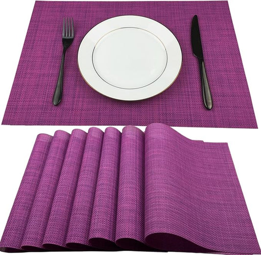 WAZAIGUR Placemats,Easy to Clean Crisscross Woven Vinyl Place Mats Durable Non-Slip Heat Resistant Table Mats,Placemats for Kitchen Table Set of 8,Purple