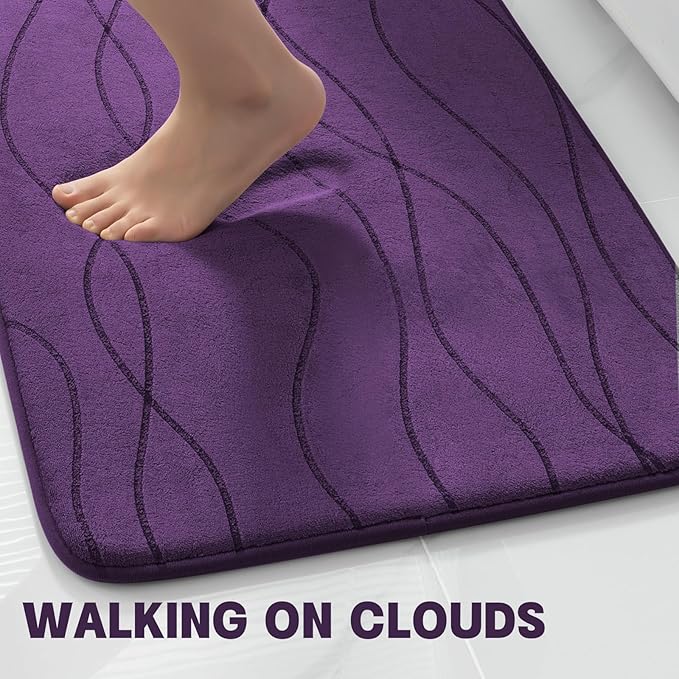 YIHOUSE Memory Foam Purple Bathroom Rug Sets 2 Piece, Ultra Absorbent Bath Mat for Bathroom - Non-Slip Machine Washable & Dry Quickly, 2 Piece Bathroom Mat Set, Purple