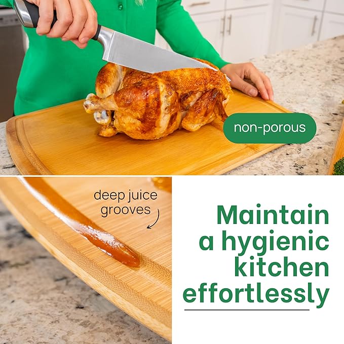 Organic Bamboo Cutting Board Set of 3 with Glue-Free Surface and Lifetime Replacements ??Wooden Chopping Board for Kitchen with Juice Grooves for Carving & Serving, Non Toxic & Durable by Greener Chef