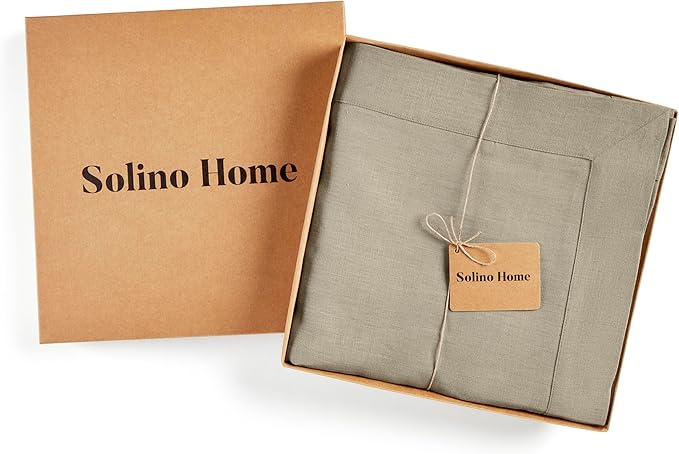 Solino Home Linen Tablecloth 60 x 108 Inch - 100% Pure Linen Vintage Khaki Table Cloth for Rectangle Tables - Fete, Machine Washable Tablecloth for Spring, Easter