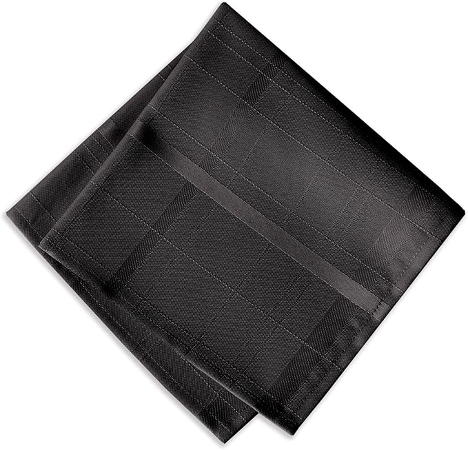 Newbridge Set of 4 Square Fabric Napkins, Elegance Plaid, 100% Polyester, No Iron Soil Resistant Dining Room, Party and Banquet Napkins, Solid Textured, Black