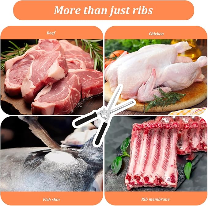 PRC STANDARD Rib Membrane Remover Tool, 304 Stainless Steel Rib Skin Puller with Sharp Tip, Non-Slip Silicone Handle, Heavy-Duty BBQ Rib Membrane Peeler for Pork Ribs, Grill & Smoking Prep Black