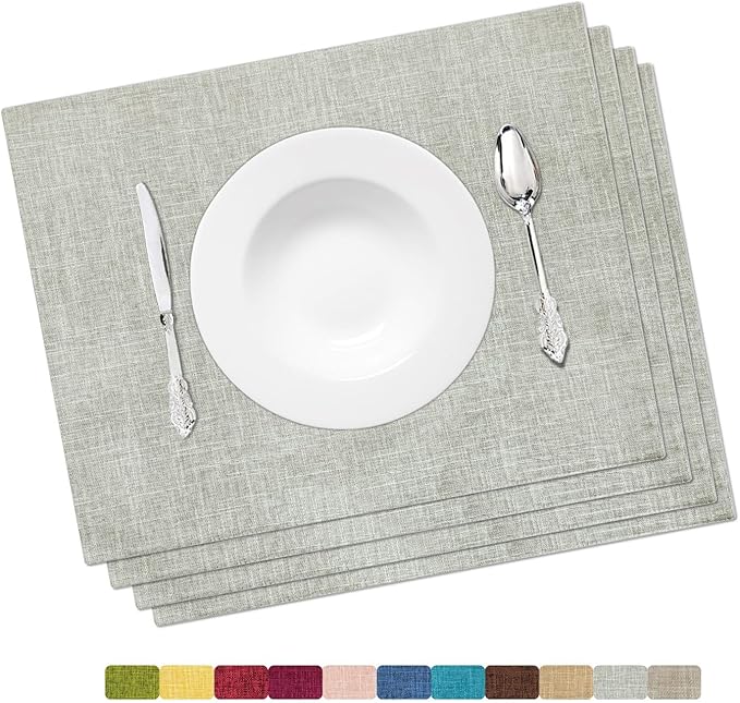 HOMEYNICE Placemat Set-Washable Place Mats for Parties, Elegant Table Mats for Kitchen Table, Set of 4 Dining Table Placemats, Heat-Resistant Cloth Placemats for Indoor and Outdoor,13x19-Gray