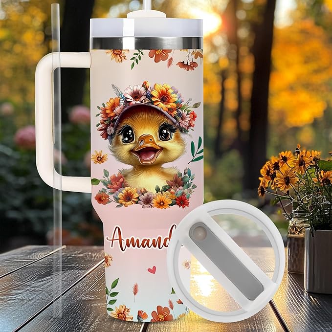 AGGLOMEKC Personalized Cute Duck Cup - Mother's Day Birthday Gift For Animal Lovers - Just A Girl Who Loves Duck Tumbler 40oz With Custom Name - Pet Lover Gifts For Women, Her