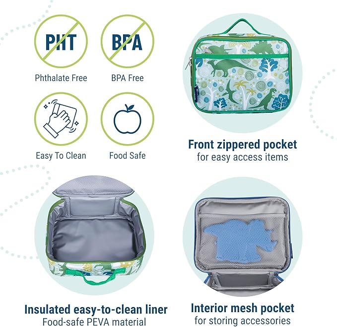 Wildkin Kids Insulated Lunch Box ??Durable and Reusable for School & Travel - Dinomite Dinosaur