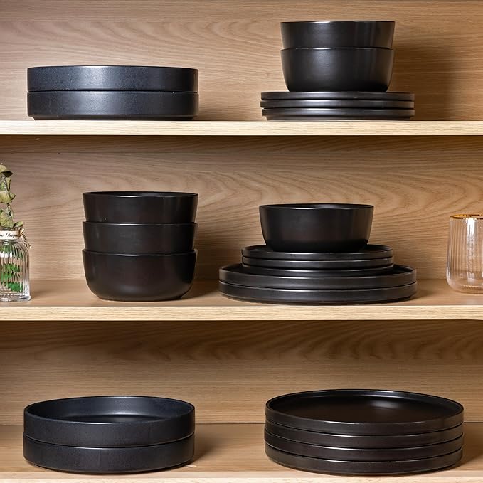 AmorArc Stoneware Dinnerware Sets for 6,Reactive Ceramic Plates and Bowls Set,Highly Chip and Crack Resistant | Dishwasher & Microwave Safe | Round Dishes Set Service for 6 (18pc)