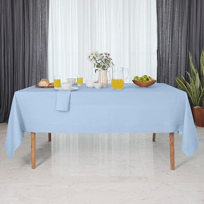 D'Moksha Homes Powder Blue Linen Tablecloth 54 x 72 Inch - 100% Pure Linen Tablecloth for Rectangle Tables - Machine Washable Table Cloth for Spring, Easter