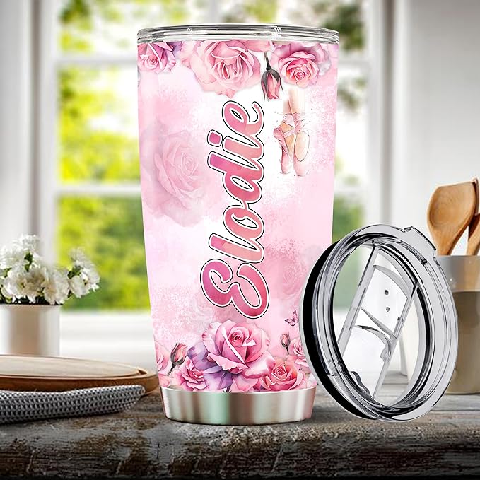Personalized Ballet Tumbler Gifts for Girls, 20oz Stainless Steel Insulated Water Bottle, Travel Cup Mug, Gift for Women Wife Daughter, Christmas Birthday Mother's Day Valentine