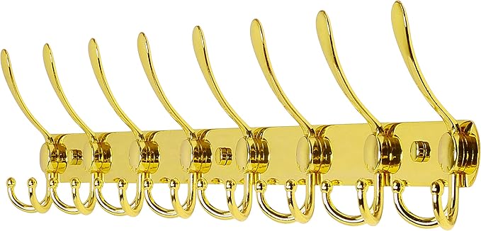 Dseap Coat Rack Wall Mount - 29.5??Long 8-Tri-Hooks Heavy Duty Coat Hanger Rail Wall Hooks for Hanging Coats Hats Clothing Clothes Purse Mudroom Entryway, Gold