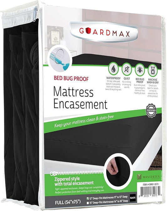 Guardmax Jersey Knitted Full Zippered Mattress Encasement - Waterproof & Bed Bug Proof Mattress Protector - Comfortable, Soft, and Noiseless Zippered Bedding - Dust Mite Proof (54 x 75 x 12)