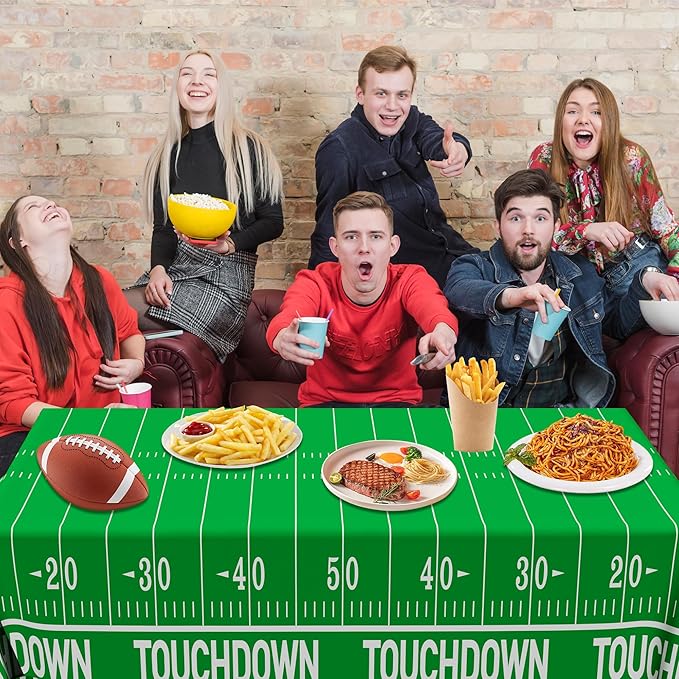 QZYL Football Party Decorations - 2PCS Touchdown Tablecloths, Disposable Tablecloths, Plastic Table Cover, Touchdown Theme Table Runner for Game Day, Birthday Party Supplies