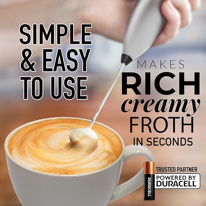 Zulay Kitchen Handheld Milk Frother with Duracell AA Batteries ??Ultra Fast Electric Mixer & Foam Maker, Easy-Clean Drink Mixer for Coffee & More