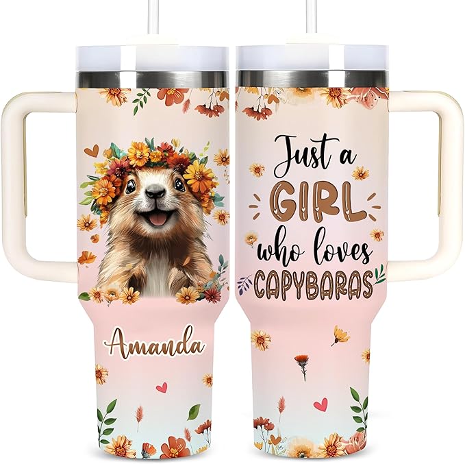 AGGLOMEKC Personalized Cute Capybara Cup - Mother's Day Birthday Gift For Animal Lovers - Just A Girl Who Loves Capybara Tumbler 40oz With Custom Name - Pet Lover Gifts For Women, Her