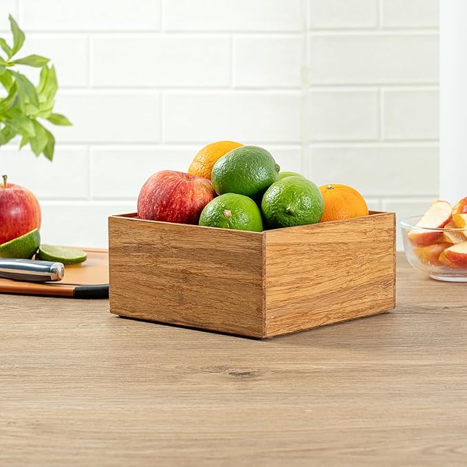 Restaurantware Eco Display 6.5 Inch x 6.5 Inch x 3.75 Inch Bamboo Condiment Container 1 Deep Spice Box - Medium Chip-Resistant Natural Bamboo Bamboo Organizer Box For Seasoning Spices Condiments