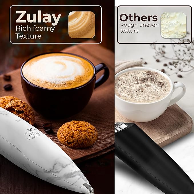 Zulay Kitchen Patented Tornado Triple Whisk Milk Frother with 4 Duracell Batteries ??Handheld Foam Maker for Coffee, Lattes, Matcha & Hot Chocolate ??Rich, Creamy Froth in Seconds