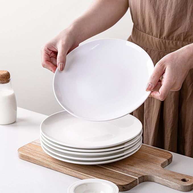 White Salad Plates Set of 6, 8.5 Inch Ceramic Plates ??White Porcelain Appetizer & Dessert Plates for Kitchen, Salad, Snack & Everyday Use, Microwave & Dishwasher Safe