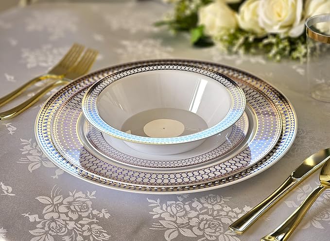 " OCCASIONS " 40 Piece Chargers pack Wedding Party 12'' Disposable Plastic Charger Plates/Chargers (Odissey Blue & Gold)