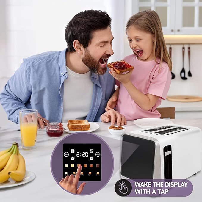 Inspirex Touch Screen Toaster - 2 Extra Wide Slots - 5 Bread Types and 6 Browning Levels - Defrost, Reheat, Favorite, & Single Slot Modes - For Toast, Bagels, & Waffles ??White