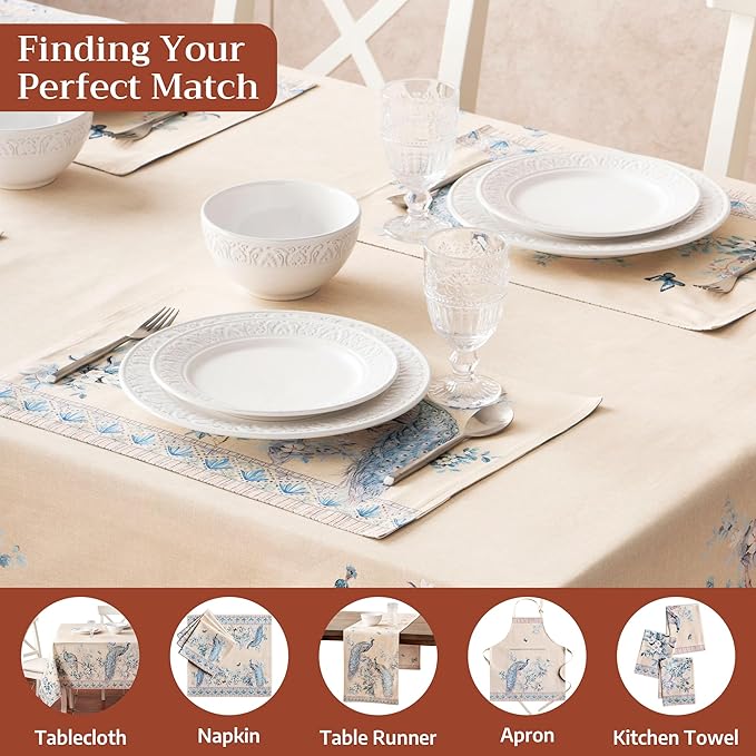 Maison d' Hermine Placemats 100% Combed Cotton Premium Set of 4 Decorative Table Cloth Placemat, Dining, Holidays, Buffet Party - Peacock Utopia - Sandy Beach (13 Inch x 19 Inch)