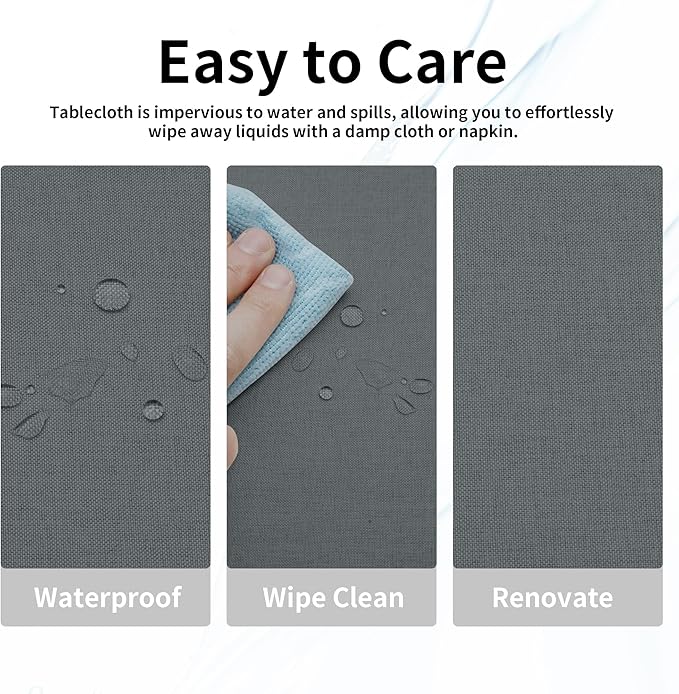 Easy-Going Faux Linen Waterproof Spill-Proof Tablecloth Stain Resistant Round Table Cloth Wrinkle Free Decorative Fabric for Kitchen, Dining, Party, Weddings, Restaurants (60 in-Round, Dark Grey)