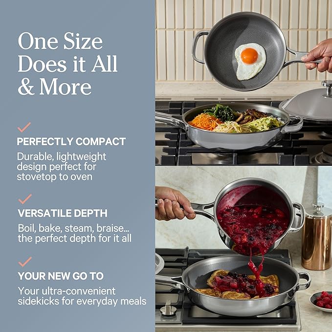 Our Place Titanium Pro Mini Cookware Duo ??Always Pan & Perfect Pot with Nonstick No-Coating Technology | Tri-Ply Titanium & Stainless Steel | Safe for Oven, Induction & Cooktops up to 1000째F | Chrome